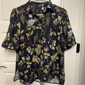 Ann Taylor Black Floral Button Down Shirt